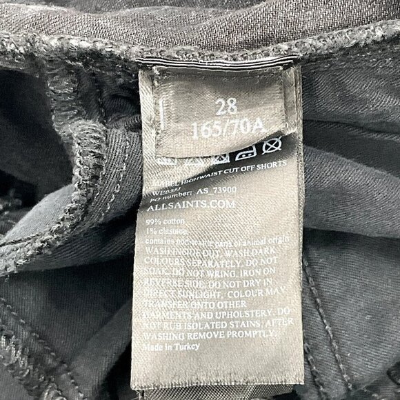 AllSaints Shorts Women 28 Off Black Distressed Mabel High‎ Waisted Raw Hem Denim - Picture 7 of 8